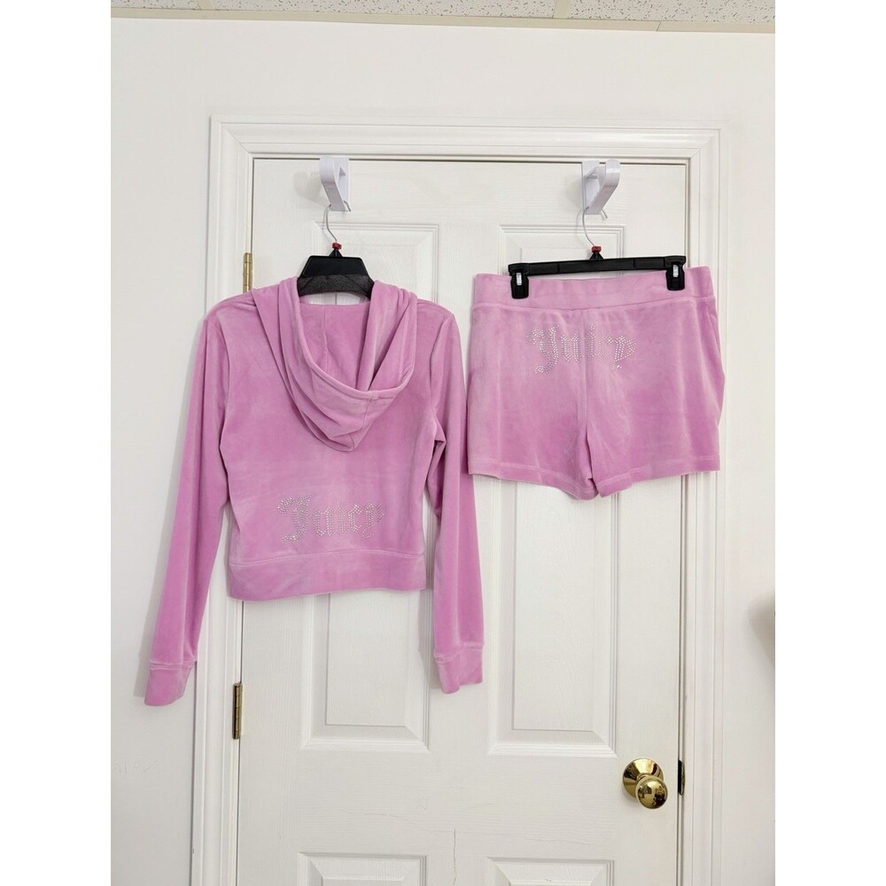 Juicy Couture Dewberry Velour Bling tracksuit Hoodie and Shorts Set Size M NWT - Picture 9 of 10